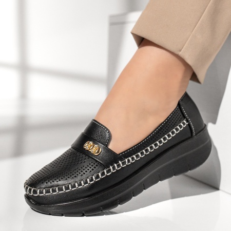 Pantofi casual dama cu platforma si perforatii negri MOD13086, 3, modlet.ro