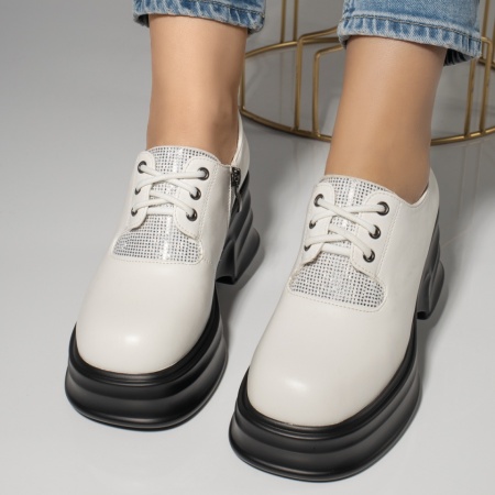 Pantofi casual dama cu platforma si strasuri albi MOD12095, 4, modlet.ro