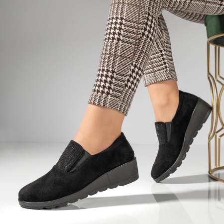 Pantofi casual dama cu platforma si strasuri negru suede MOD12986, 2, modlet.ro