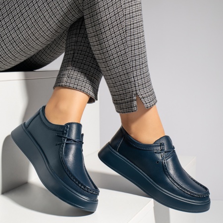 Pantofi casual dama cu siret albastri din Piele naturala MOD12284, 3, modlet.ro