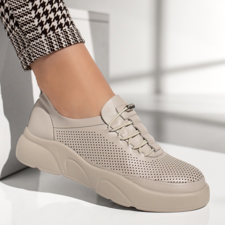 Pantofi casual dama cu siret elastic bej MOD13365, 3, modlet.ro