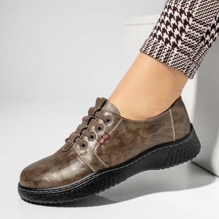 Pantofi casual dama cu siret elastic khaki LILI11, 2, modlet.ro