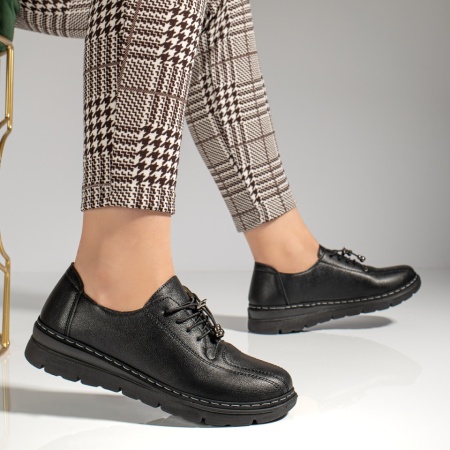 Pantofi casual dama cu siret elastic negri MOD12982, 4, modlet.ro
