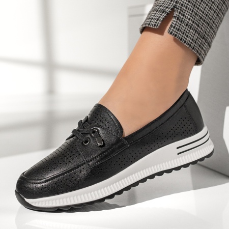 Pantofi dama, Pantofi casual dama cu siret elastic si perforatii negri MOD13112, modlet.ro