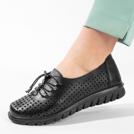 Pantofi casual dama cu siret elastic si perforatii negri ZEF11211