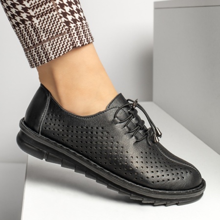 Pantofi casual dama cu siret elastic si perforatii negri ZEF13226, 2, zeforia.ro