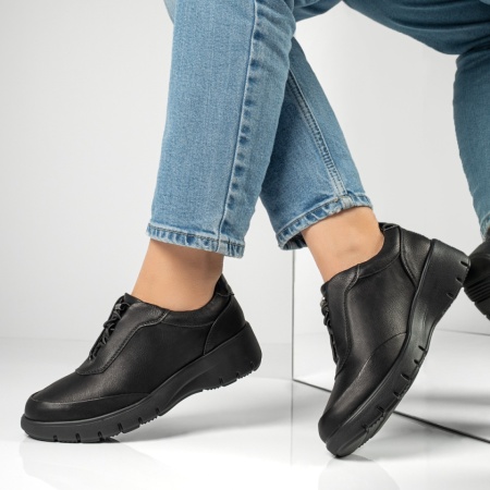 Pantofi casual dama cu siret elastic si platforma negri MOD11942, 2, modlet.ro