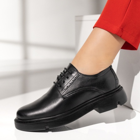 Pantofi casual dama cu siret negri din Piele naturala OANA3, 2, modlet.ro