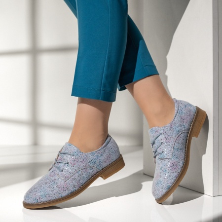 Pantofi casual dama cu siret si imprimeu albastri ANA51, 2, modlet.ro