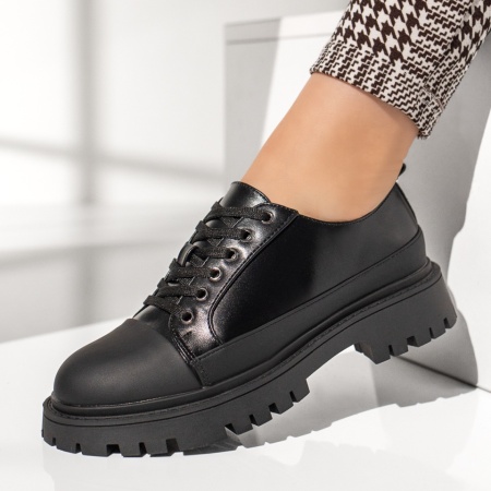 Pantofi casual dama, Pantofi casual dama cu siret si talpa groasa negri MOD13371, modlet.ro