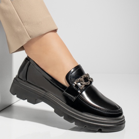 Pantofi casual dama, Pantofi casual dama cu strasuri si aspect lucios negri MOD09981, modlet.ro