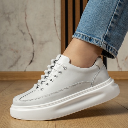 Pantofi casual dama, Pantofi casual dama cu talpa groasa albi din Piele naturala MOD11702, modlet.ro
