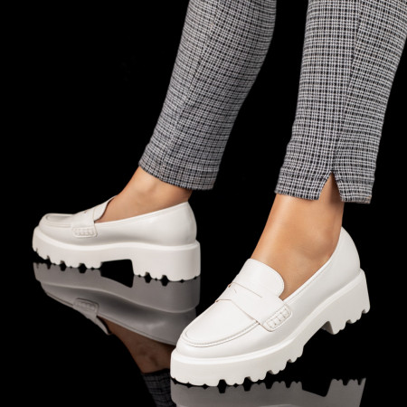 Pantofi casual dama cu talpa groasa albi MOD10056, 3, modlet.ro