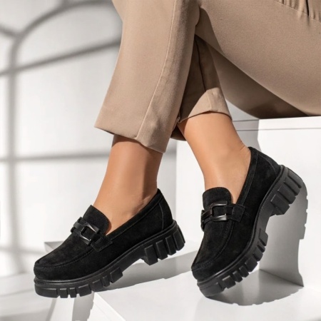 Pantofi casual dama cu talpa groasa negru suede DORA47, 2, modlet.ro