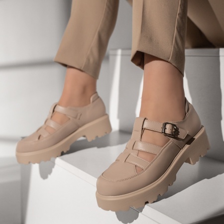 Pantofi dama, Pantofi casual dama cu talpa groasa si bareta bej MOD13092, modlet.ro