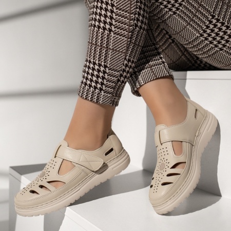 Pantofi casual dama cu talpa groasa si inchidere cu scai bej MOD13319, 1, modlet.ro