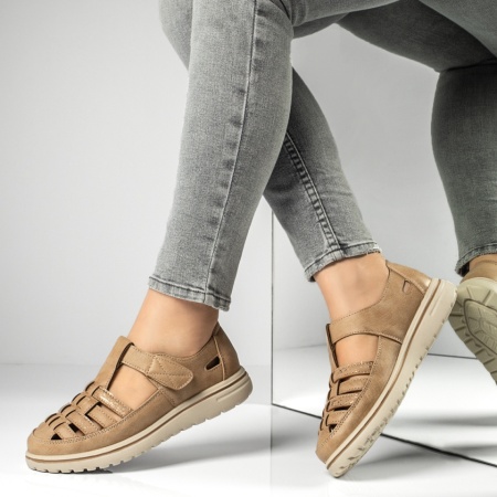 Pantofi casual dama, Pantofi casual dama cu talpa joasa khaki MOD13169, modlet.ro