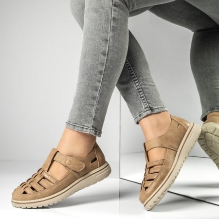 Pantofi casual dama cu talpa joasa khaki ZEF13169