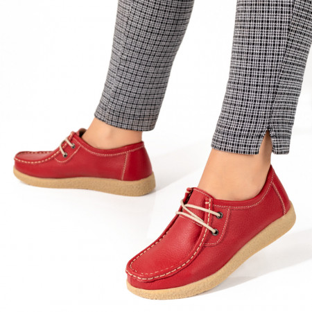 Pantofi casual dama cu talpa joasa rosii din Piele naturala MOD06084, 3, modlet.ro