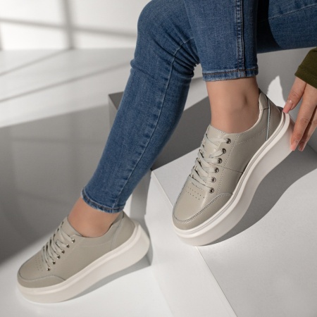 Pantofi casual dama gri din Piele Naturala MOD13027, 3, modlet.ro