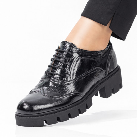 Pantofi casual dama, Pantofi casual dama negri cu aspect lucios din Piele naturala ZEF03551 - zeforia.ro