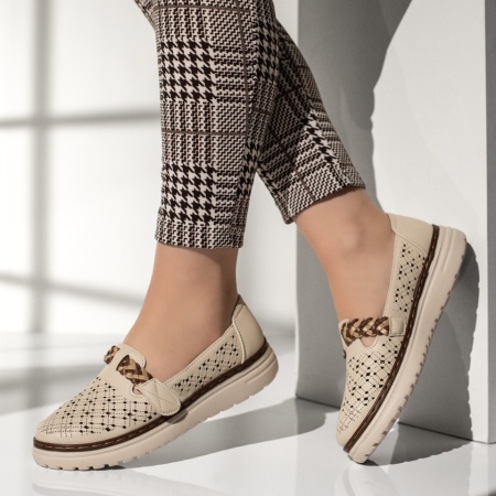 Pantofi casual dama perforati cu scai bej MOD13263, 1, modlet.ro