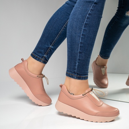 Pantofi casual dama, Pantofi casual dama roz din Piele naturala MOD03626, modlet.ro