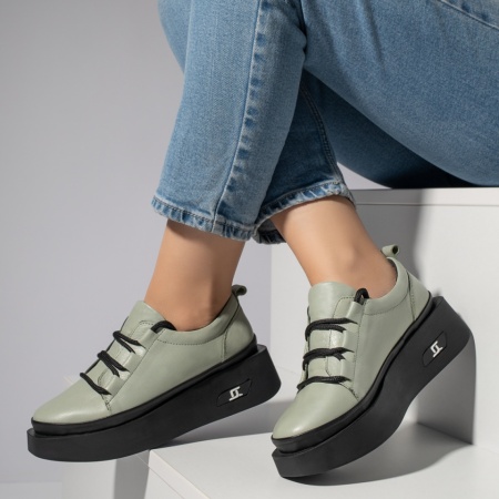 REDUCERI INCALTAMINTE, Pantofi casual dama verde deschis din Piele naturala MOD11125, modlet.ro