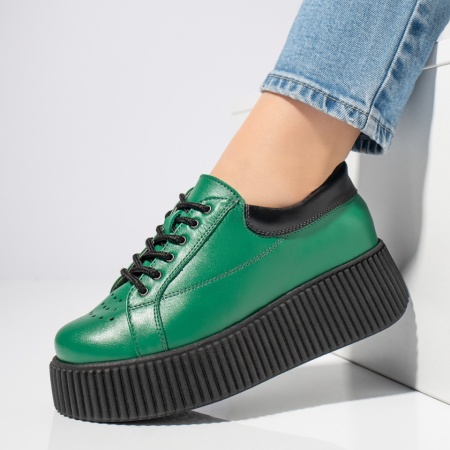 Pantofi casual dama verzi cu talpa groasa din Piele naturala MOD12740, 2, modlet.ro