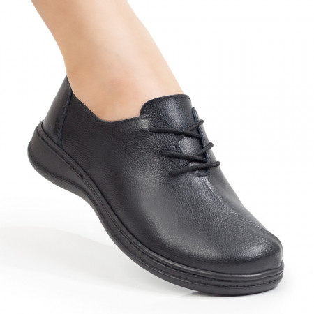 Reduceri incaltaminte dama, Pantofi casual din Piele naturala negri dama cu siret si talpa joasa MDL06739 - modlet.ro