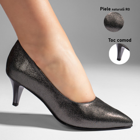 Pantofi cu toc dama gri din Piele naturala MOD11004, 3, modlet.ro