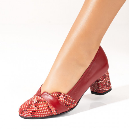 Pantofi dama, Pantofi cu toc dama rosii din Piele naturala MOD10232, modlet.ro
