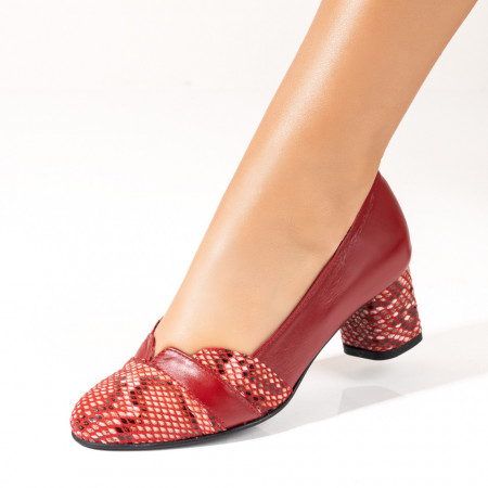 Pantofi cu toc dama rosii din Piele naturala ZEF10232