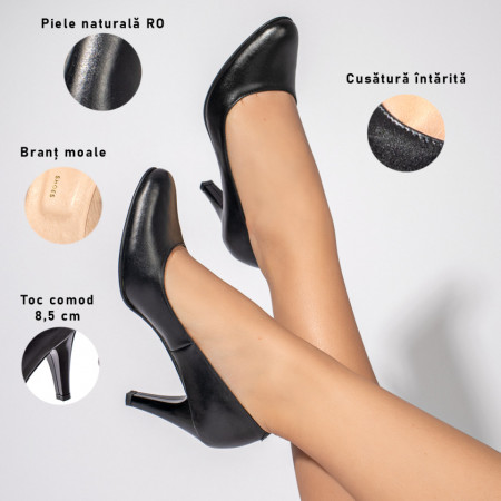 Reduceri incaltaminte dama, Pantofi cu toc eleganti dama negri din Piele naturala ZEF06037 - zeforia.ro