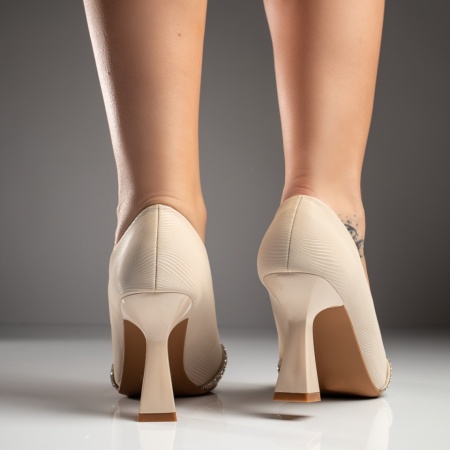 Pantofi cu toc gros bej dama MOD11736, 4, modlet.ro