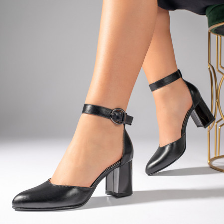 Pantofi cu toc gros dama negri din Piele naturala MOD11062, 5, modlet.ro