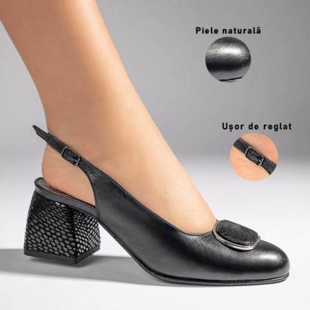 Pantofi cu toc gros dama negri din Piele naturala MOD11065, 3, modlet.ro