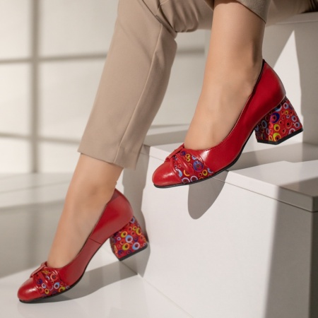 Pantofi dama, Pantofi cu toc gros dama rosii din Piele naturala MOD12050, modlet.ro