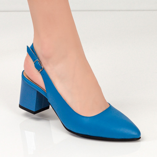 Pantofi cu toc, Pantofi dama albastre din Piele naturala cu toc gros ZEF05008 - zeforia.ro