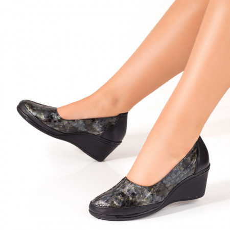 Pantofi dama casual cu platforma negri cu imprimeu din Piele naturala ZEF033896, 3, zeforia.ro