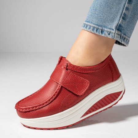 Pantofi dama, Pantofi dama casual cu platforma rosii din Piele naturala MOD03866, modlet.ro