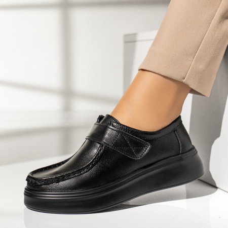 Pantofi dama casual cu talpa groasa negri din Piele naturala MOD13974, 2, modlet.ro