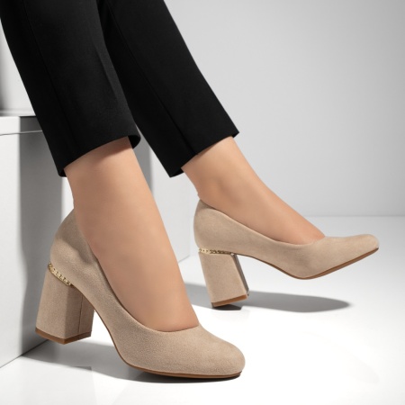 Pantofi dama cu toc bej suede MOD02837, 3, modlet.ro