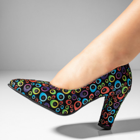Pantofi cu toc gros dama, Pantofi dama cu toc gros multicolor suede din Piele naturala ZEF10220 - zeforia.ro