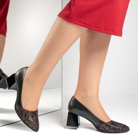 Pantofi dama cu toc gros negre din Piele naturala MOD07649, 4, modlet.ro