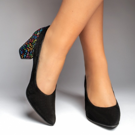 Pantofi dama, Pantofi dama cu toc gros negru suede din Piele naturala MOD12943, modlet.ro
