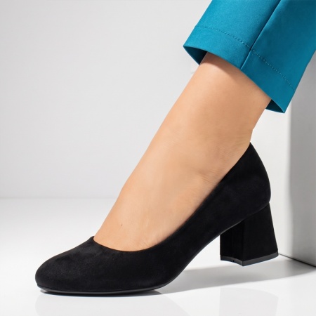 Pantofi dama cu toc gros negru suede INA27, 2, modlet.ro