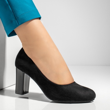 REDUCERI INCALTAMINTE, Pantofi dama cu toc gros negru suede MOD12893, modlet.ro