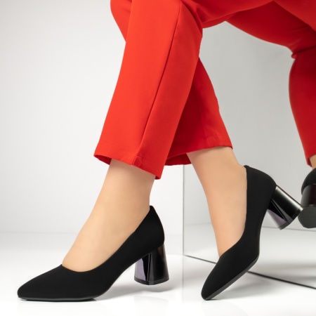 schimbat preturi, Pantofi dama cu toc gros negru suede MOD13376, modlet.ro