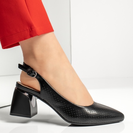 Pantofi dama cu toc gros si bareta negri IRIS34, 4, modlet.ro